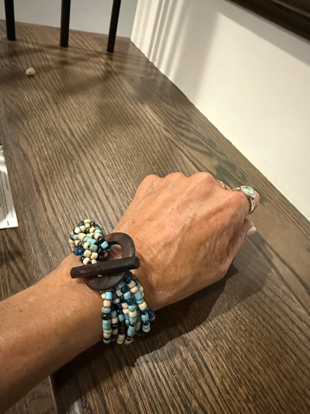 Beaded Multistrand Bracelet with Wooden Toggle NWOT